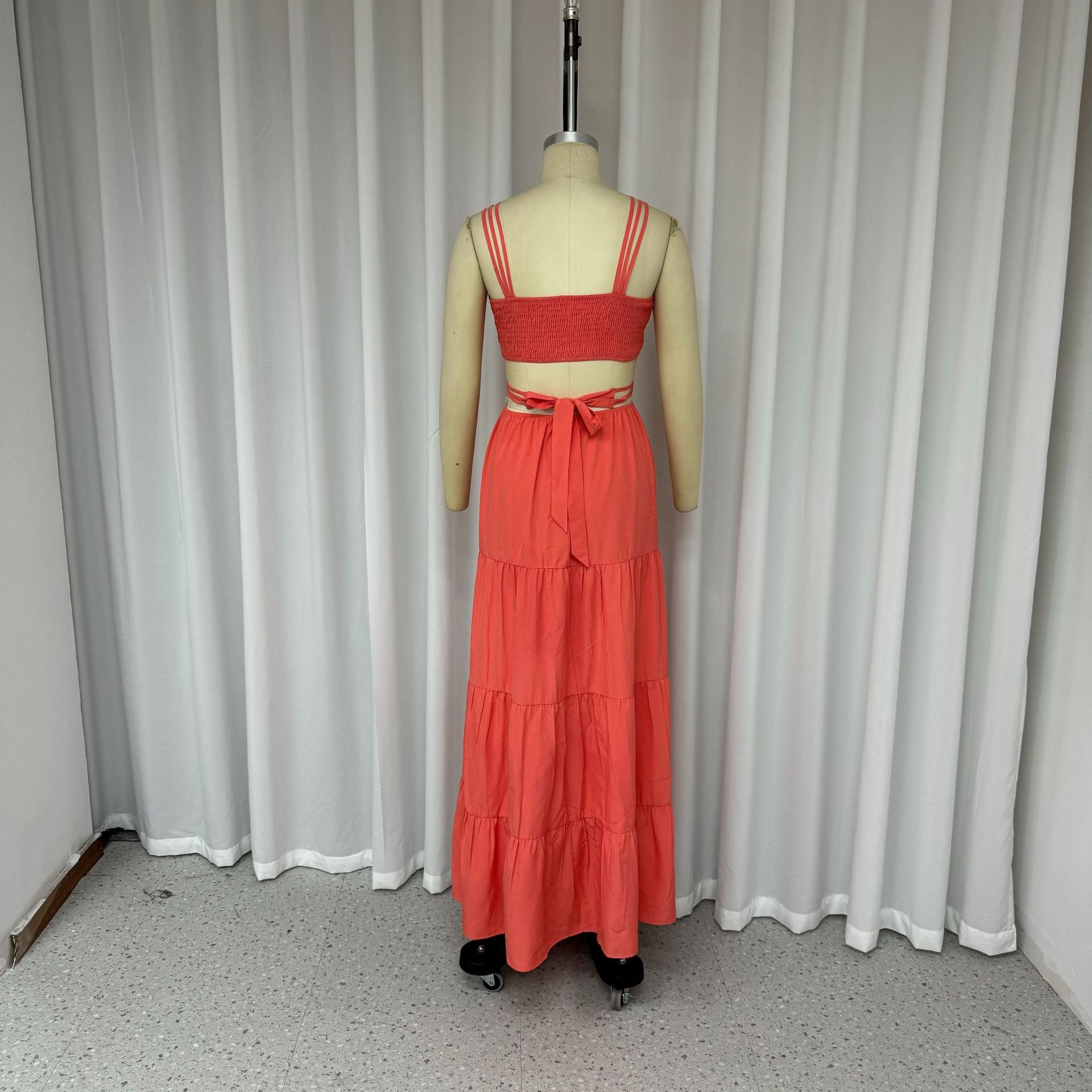 Women Sleeveless Hollow Solid Color Dress 7