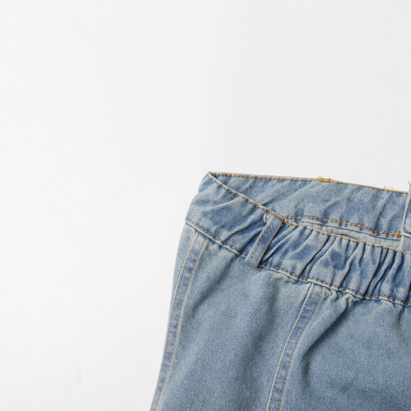 Women Street Style Strapless Pockets Denim Cargo Jumpsuit 11