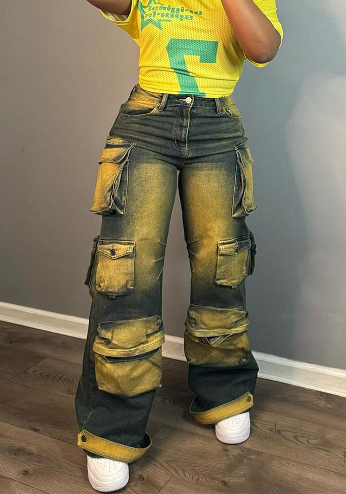 Women Trendy Style Cargo Denim Pants