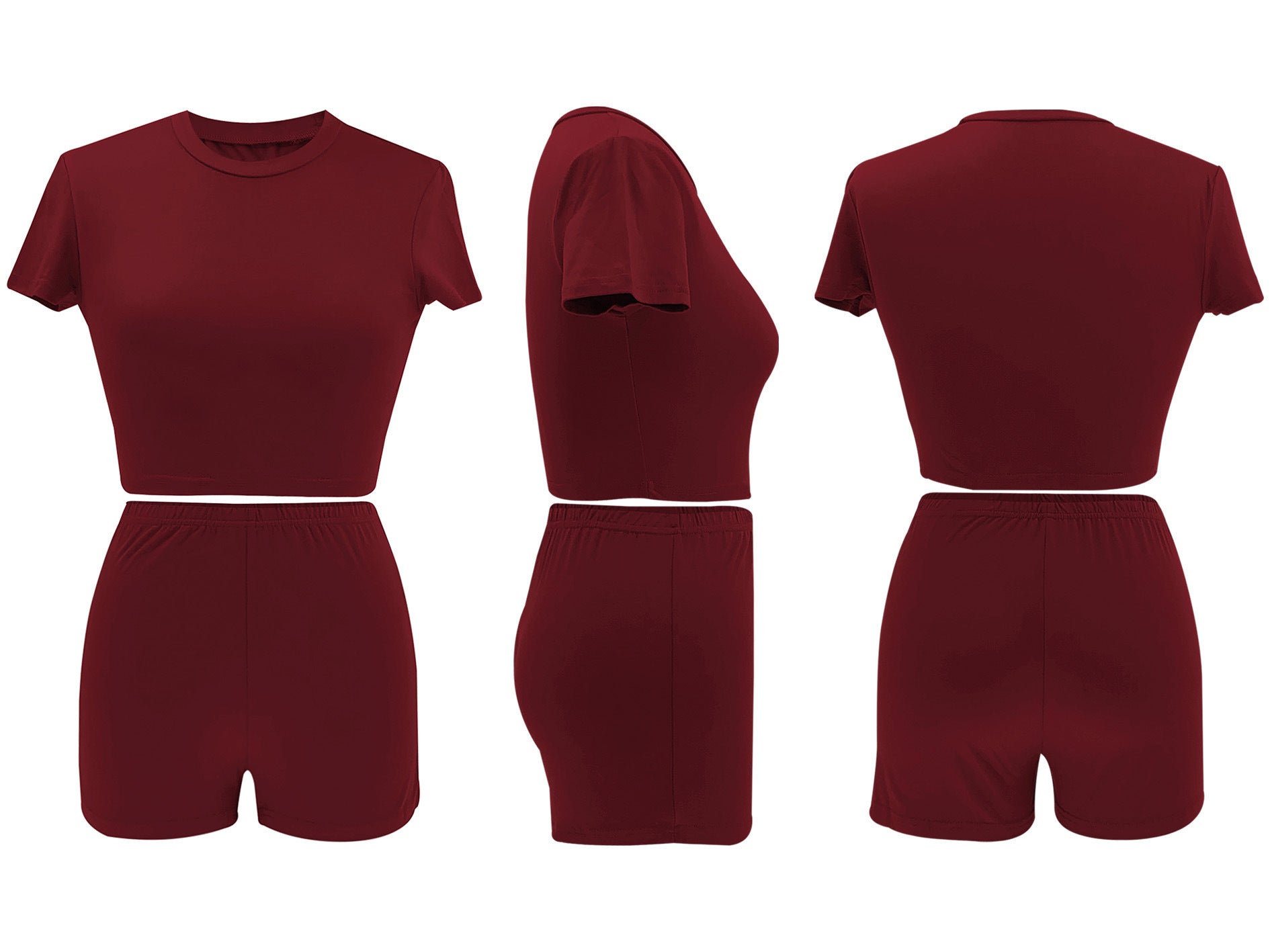 Women Summer Solid Crop Top Shorts Two-Piece Set 41