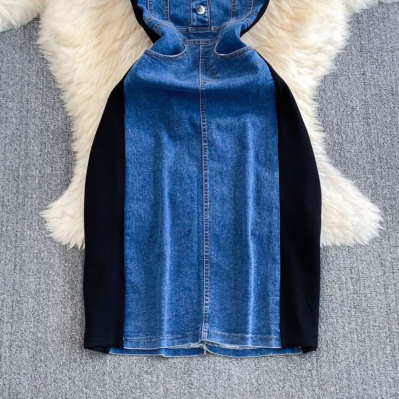 Women Short Sleeve Round Neck Denim Patchwork Casual dress 5