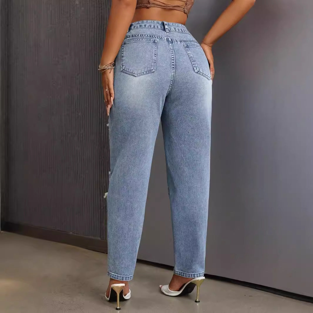 Women's slim fit ripped tight denim pants 4