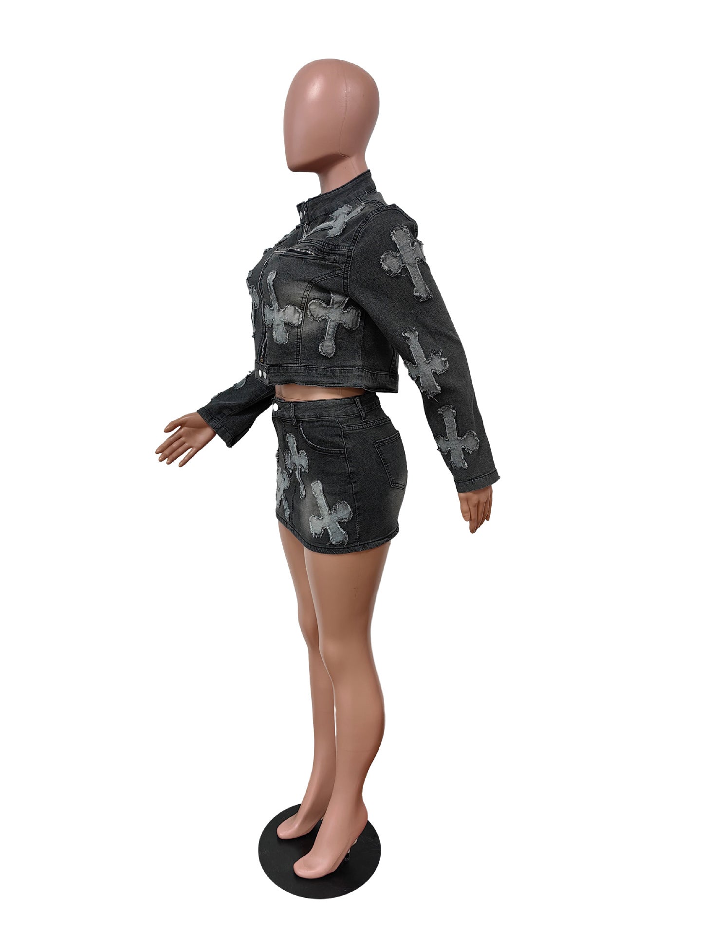 Spring Embroidered Denim Jacket Skirt Suit 19