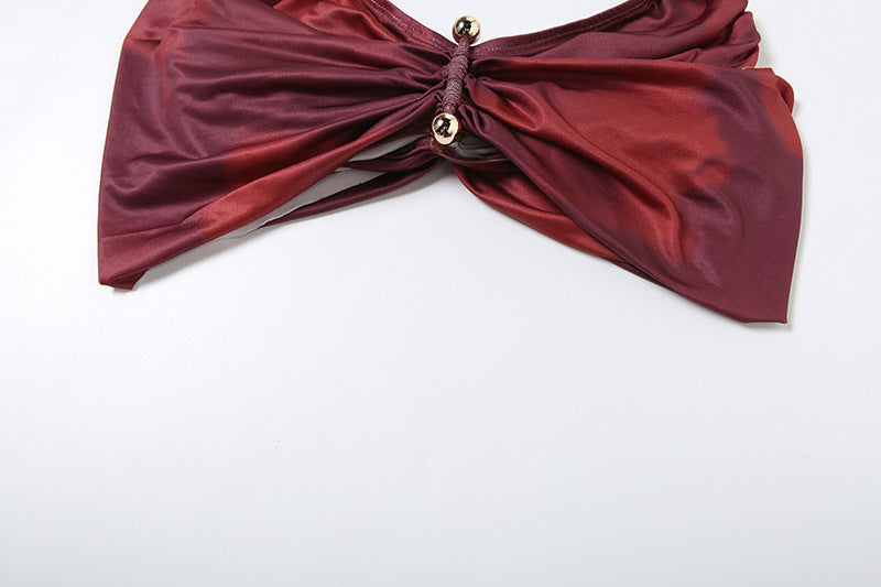 Summer Women's Sexy Halter Neck Off-Shoulder Sleeveless Top & Fitted Ruched Long Skirt Set 22