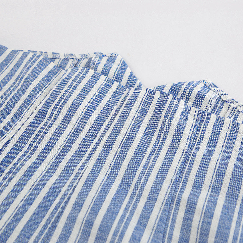 Women Striped V-Neck Sleeveless Top and Skirt Two-Piece 17