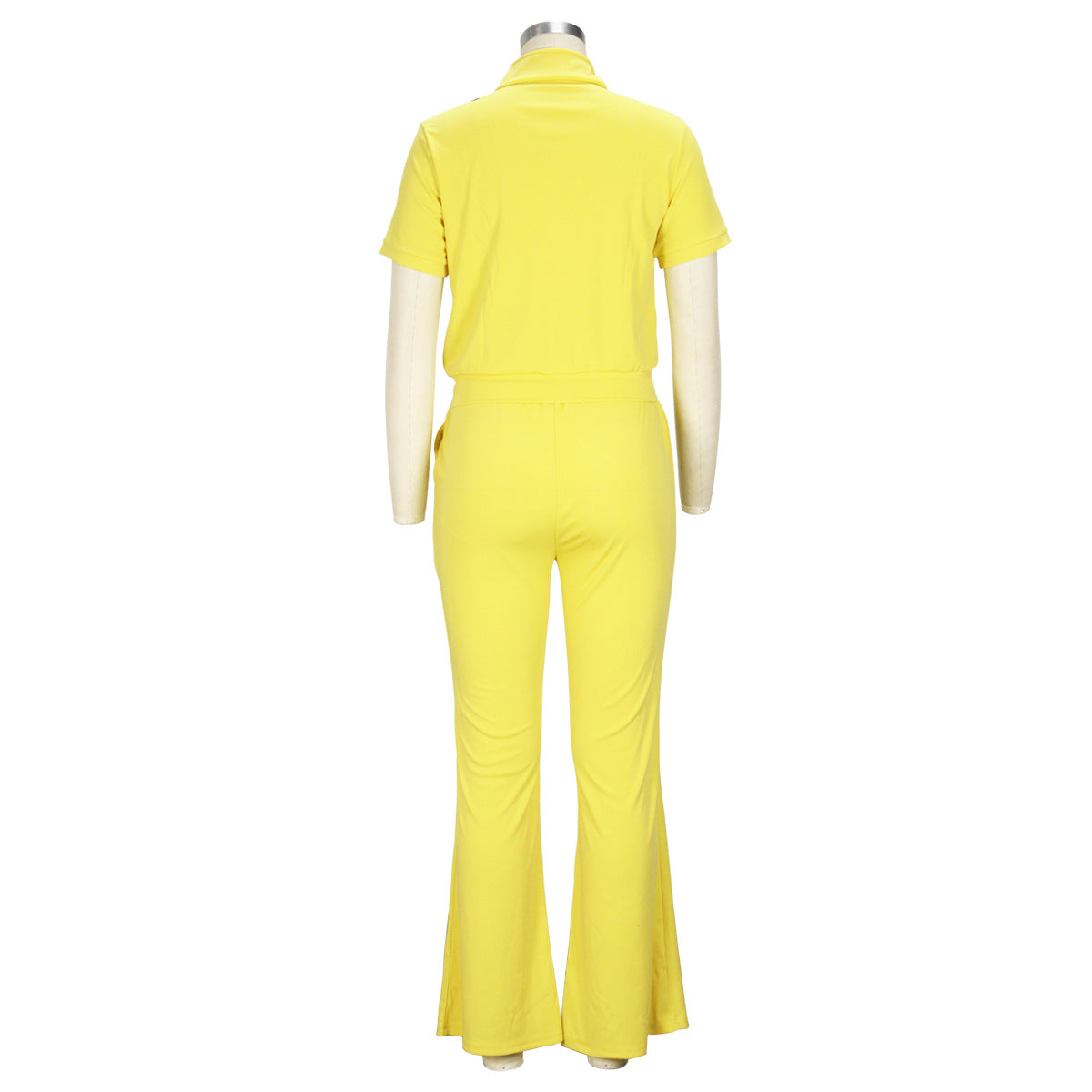 Women'S Spring Summer Short Sleeve Zip Top Bell Bottom Pants Casual Two-Piece Set 20