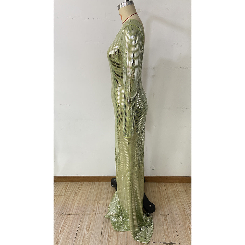 Autumn Winter Sexy Fashion Slim Long Sleeve Formal Party Sequin Evening Dress 9