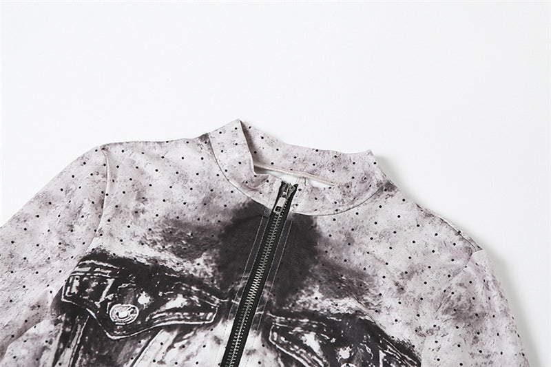 Autumn Women's Long Sleeve Digital Print Slim High Waist Sports Jumpsuit 12