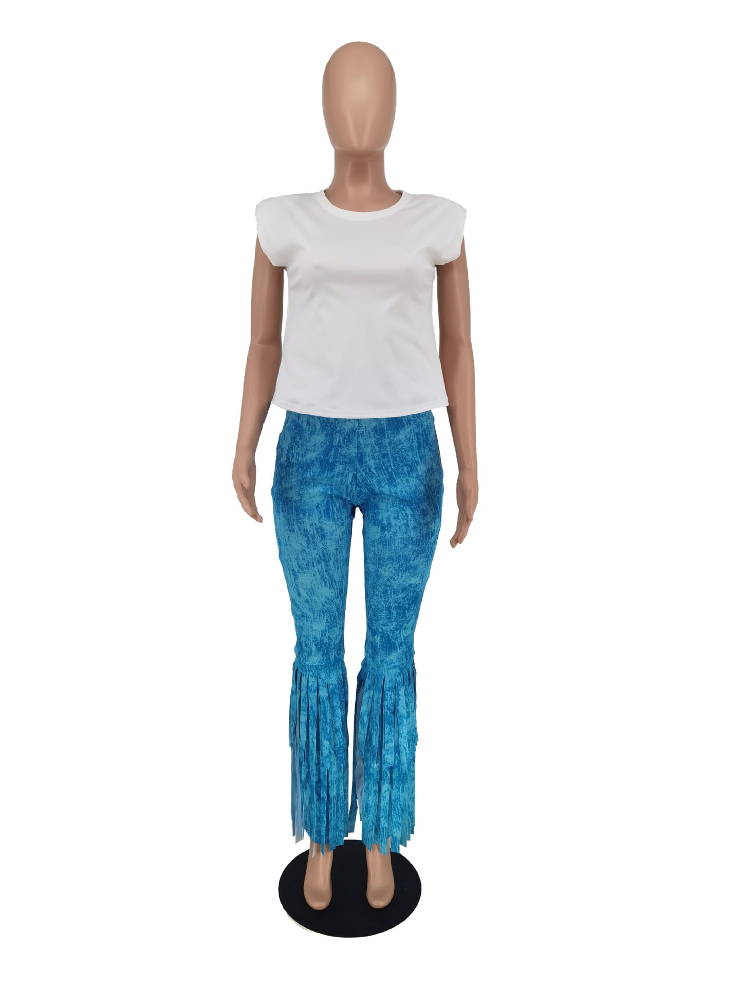 Women's Printed Sleeveless Fringe Two Piece Pants Set 9