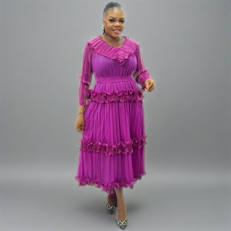 Plus Size African Women Shiny V-neck elegant dress 5