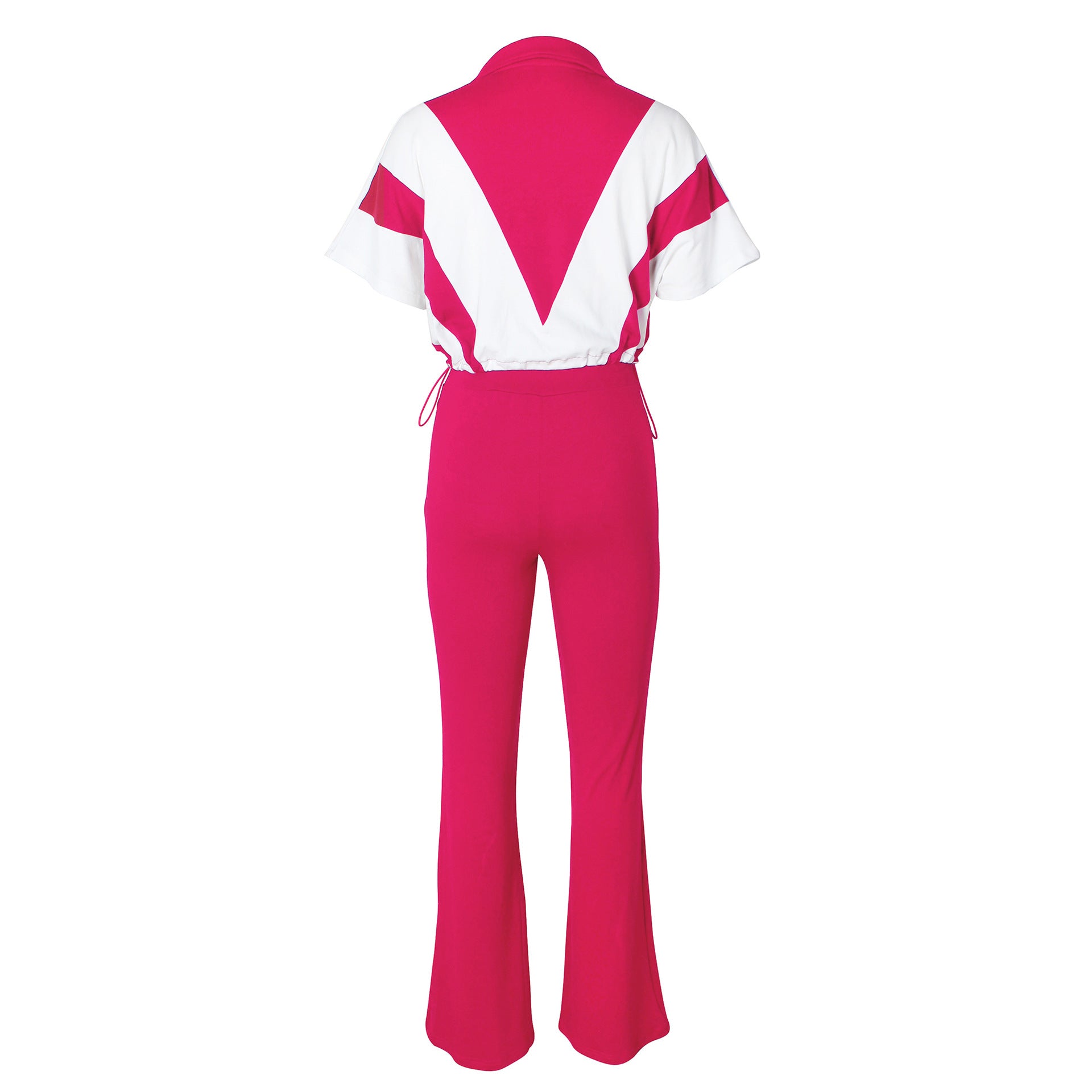 Casual Elastic Slim Waist Color Block Patchwork Sports Two Piece Pants Set for Women 13