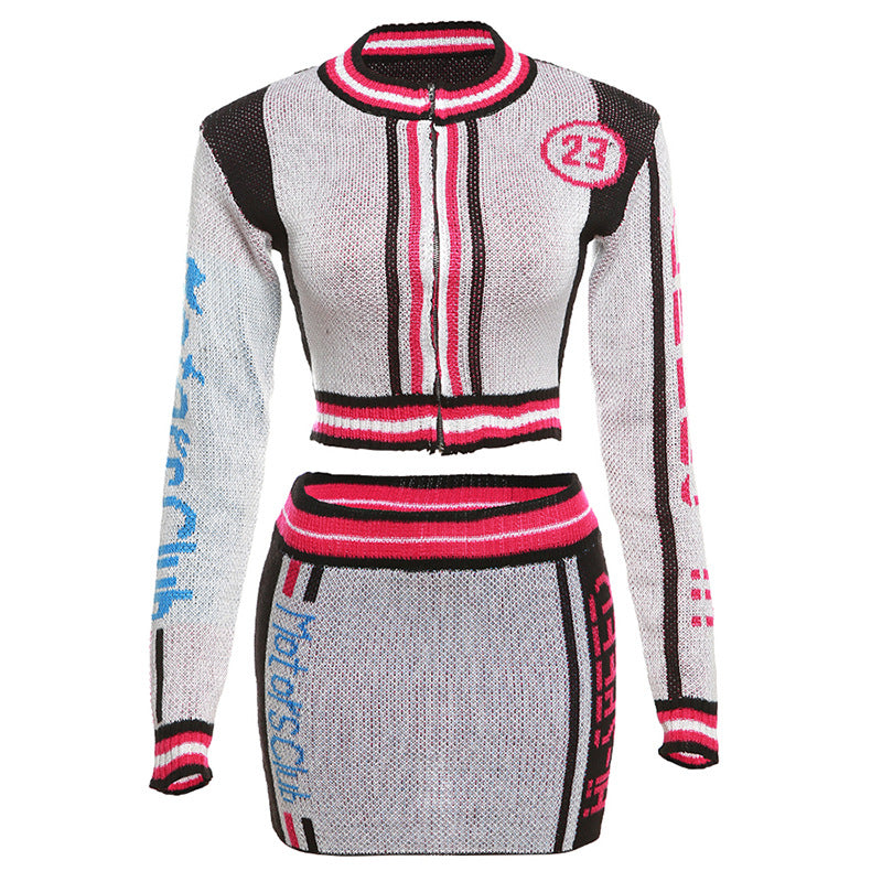Women Letter Knitting Ribbed Top and Skirt two-piece set 9