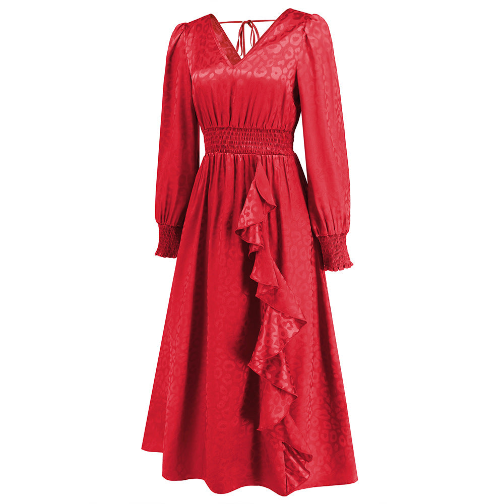 Plus Size Women V Neck Long Sleeve Leopard Print Dress 23