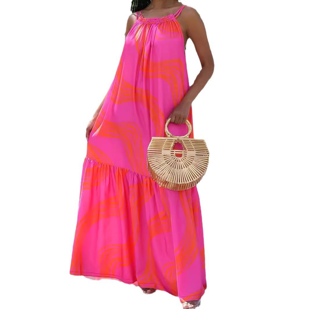 Women Summer Holidays Backless Suspender Maxi Dress 5