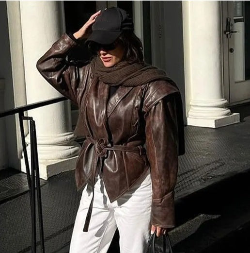 Women's American Retro Casual Faux Leather Jacket 15