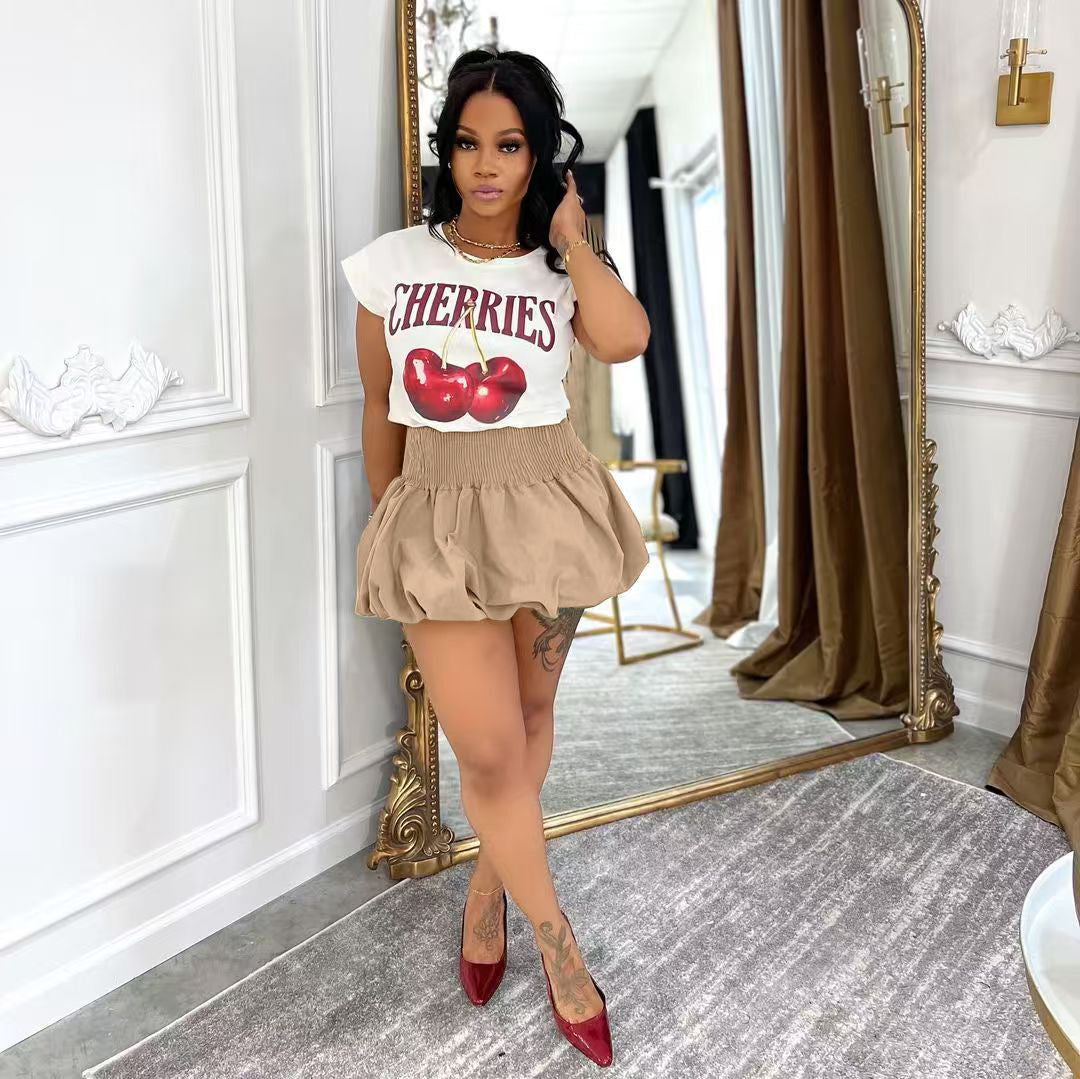 Solid Bubble Pleated Elastic High Waist Mini Skirt 13