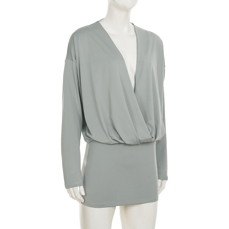 Women sexy V-neck long-sleeved bodycon dress 7