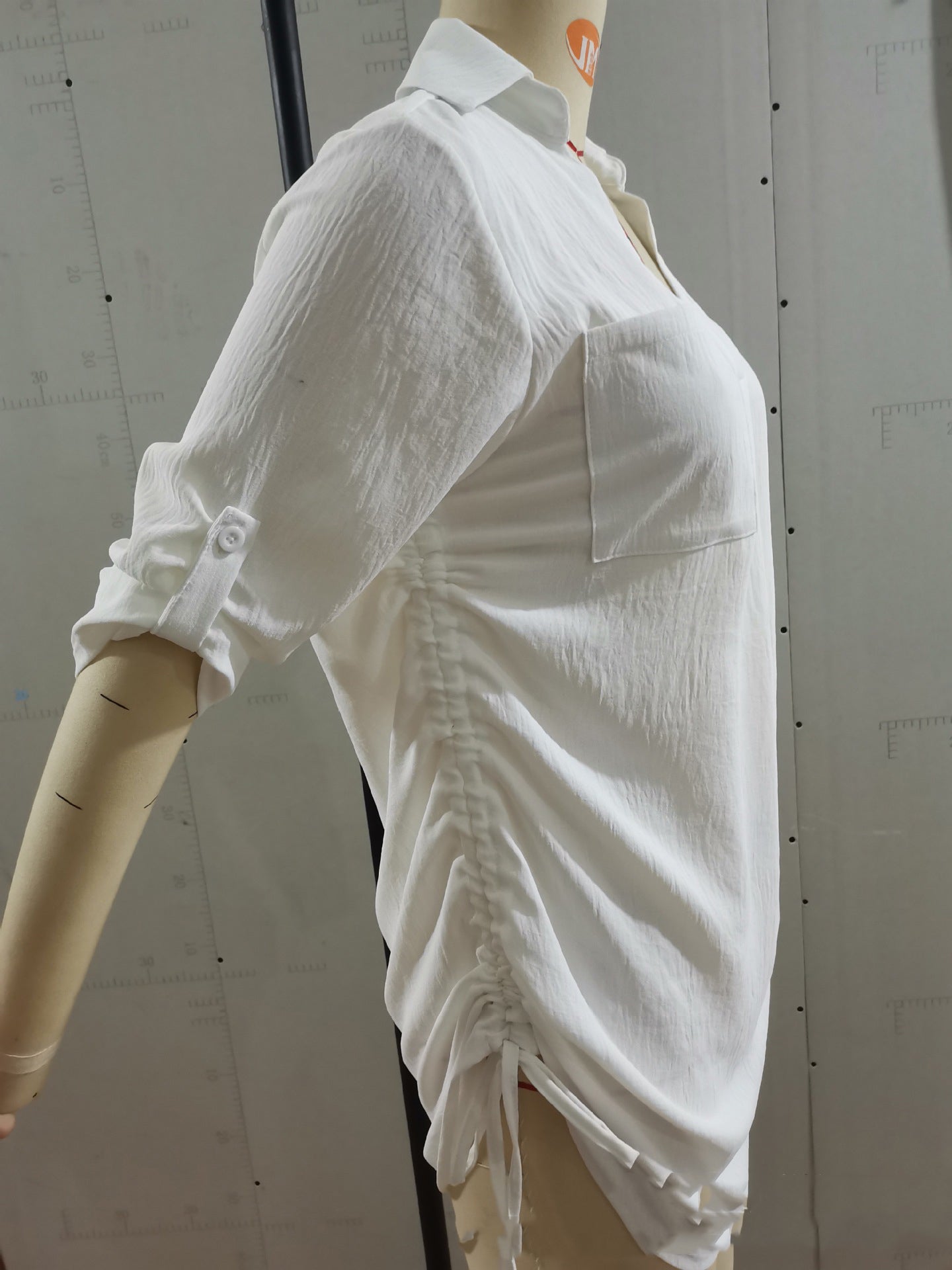 Women's Solid Color Drawstring Shirt Dress 14