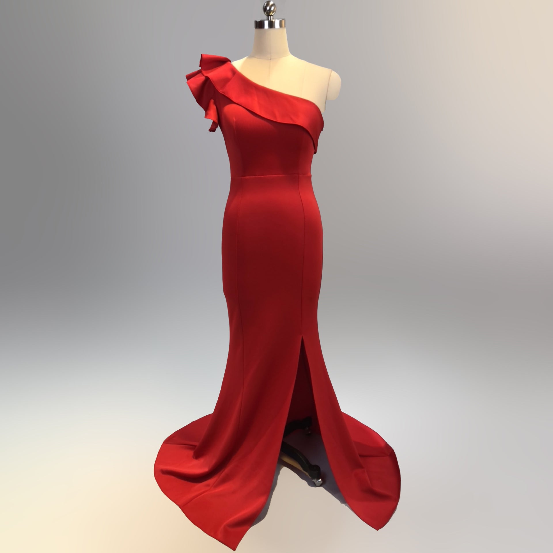 Women Summer Formal One Shoulder Shoulder High Slit Mermaid Evening Dress 10