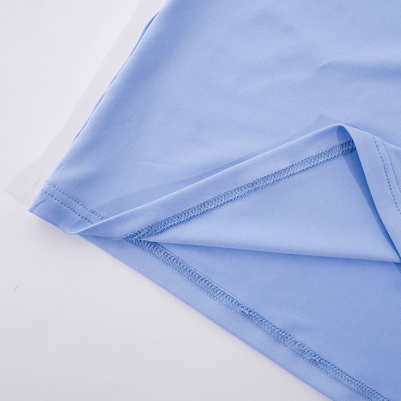 Women's Spring Solid Short Sleeve Crop Two Piece Skirt Set 36