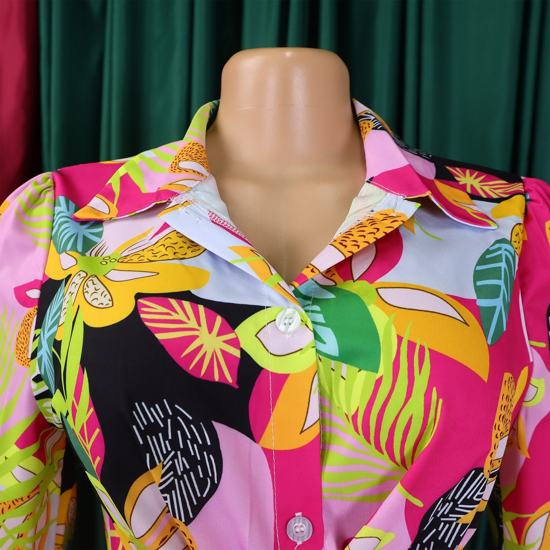 Women Printed Turndown Collar Lace-Up Shirt Wide Leg Pants Two-Piece Set 17