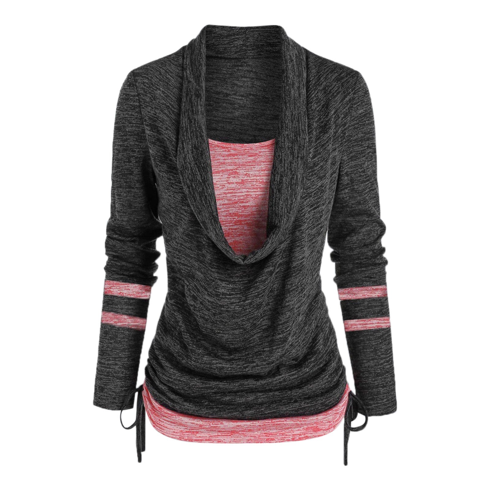 Women Leopard Patchwork Long Sleeve Loose Pleated Top 14