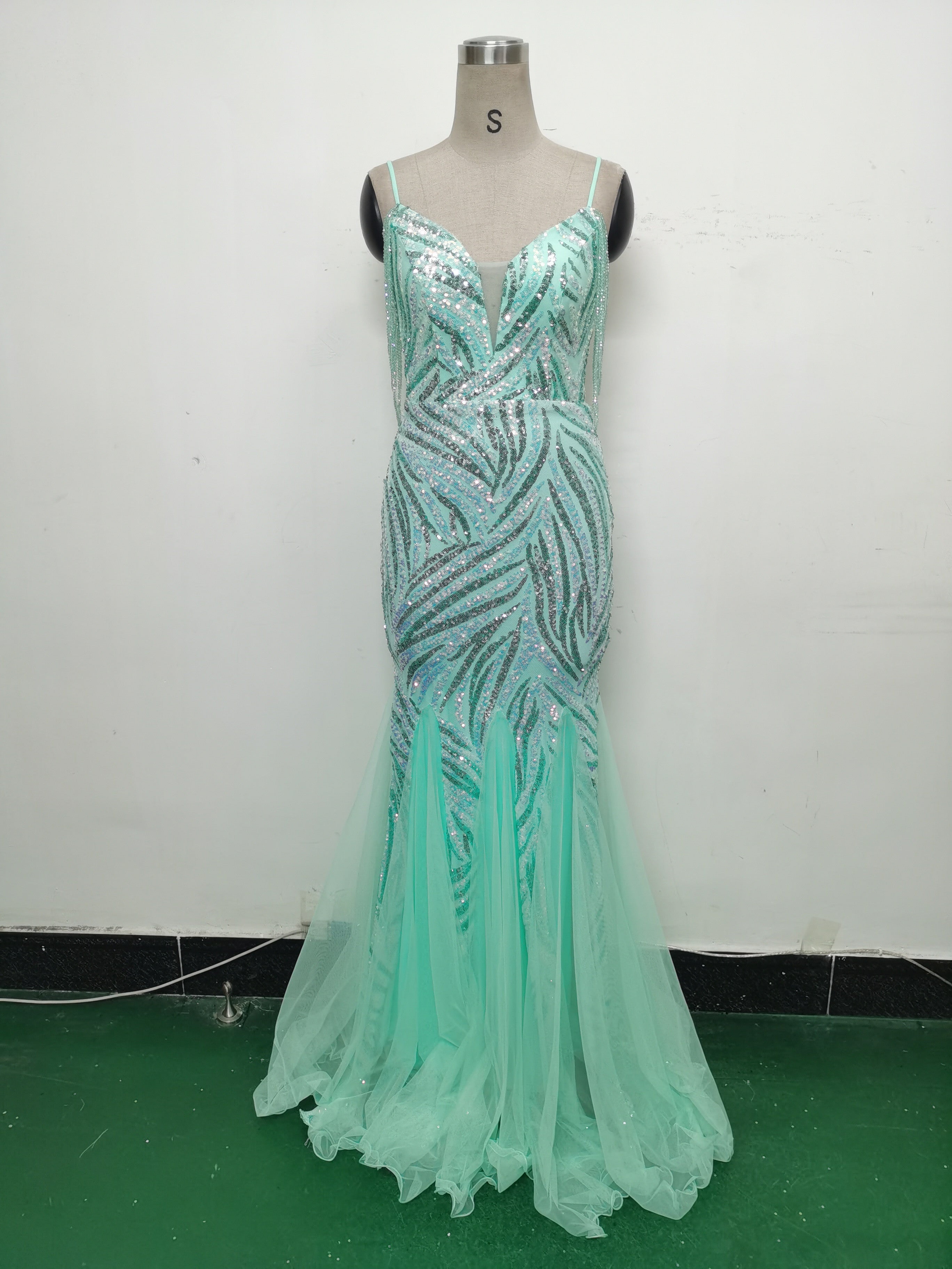 Sequin Patchwork Mesh strap luxury evening dress 23