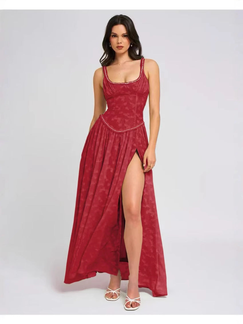 Women Sexy Floral Strap High Slit Long Dress 7