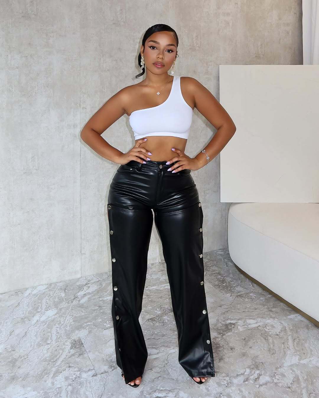 Women autumn and winter sexy Hollow Pu-Leather Straight Pants 3