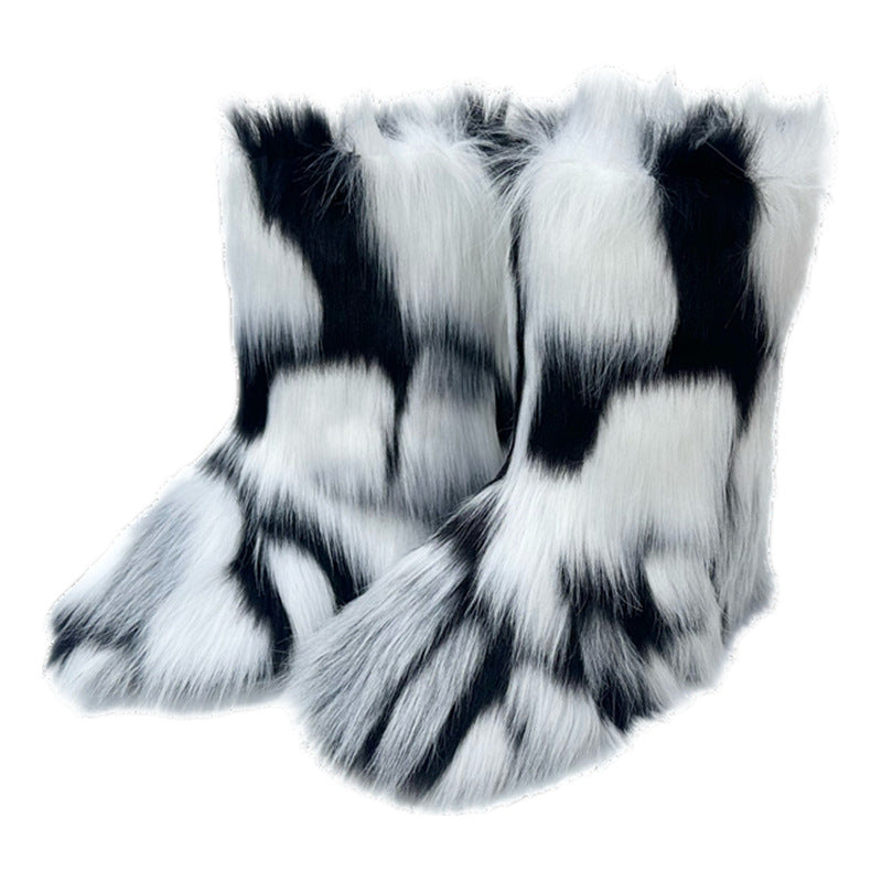 Women Furry Mid-length Snow Boots 16