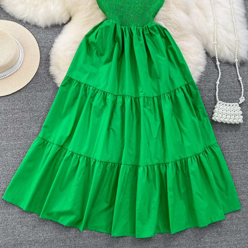 Retro Chic Sleeveless Slash Shoulder Slim Waist Slim Fit Beach Holidays A-Line Long Dress 46