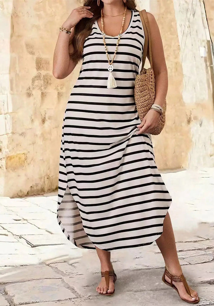 Summer Striped Sleeveless Fashion Sexy Beach Dress