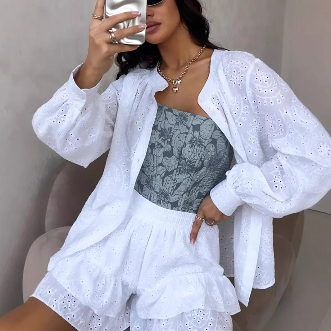 Spring & Summer Women's Fashion Casual Jacquard Two-Piece Shorts Set 8