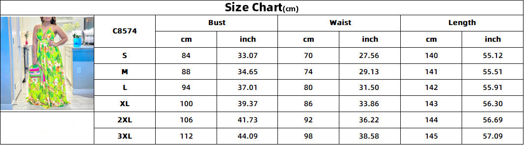 Summer Fashionable Chic V-Neck Strap Printed Beach Long Sexy Dress 8