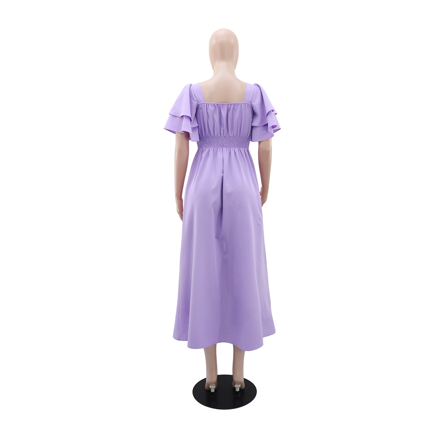 Women's Casual Ruffle Sleeve Slim Waist Button-Down A-Line Dress 5