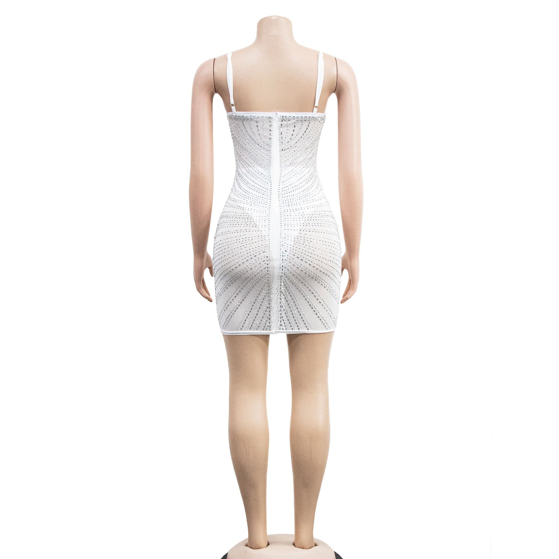 Women's Fashion Beaded Mesh straps Sleeveless club Dress 19