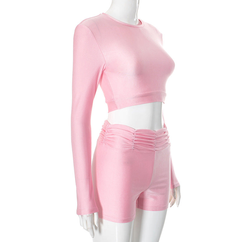 Women Spring Sexy Top and Shorts Sports Two-piece Set 9