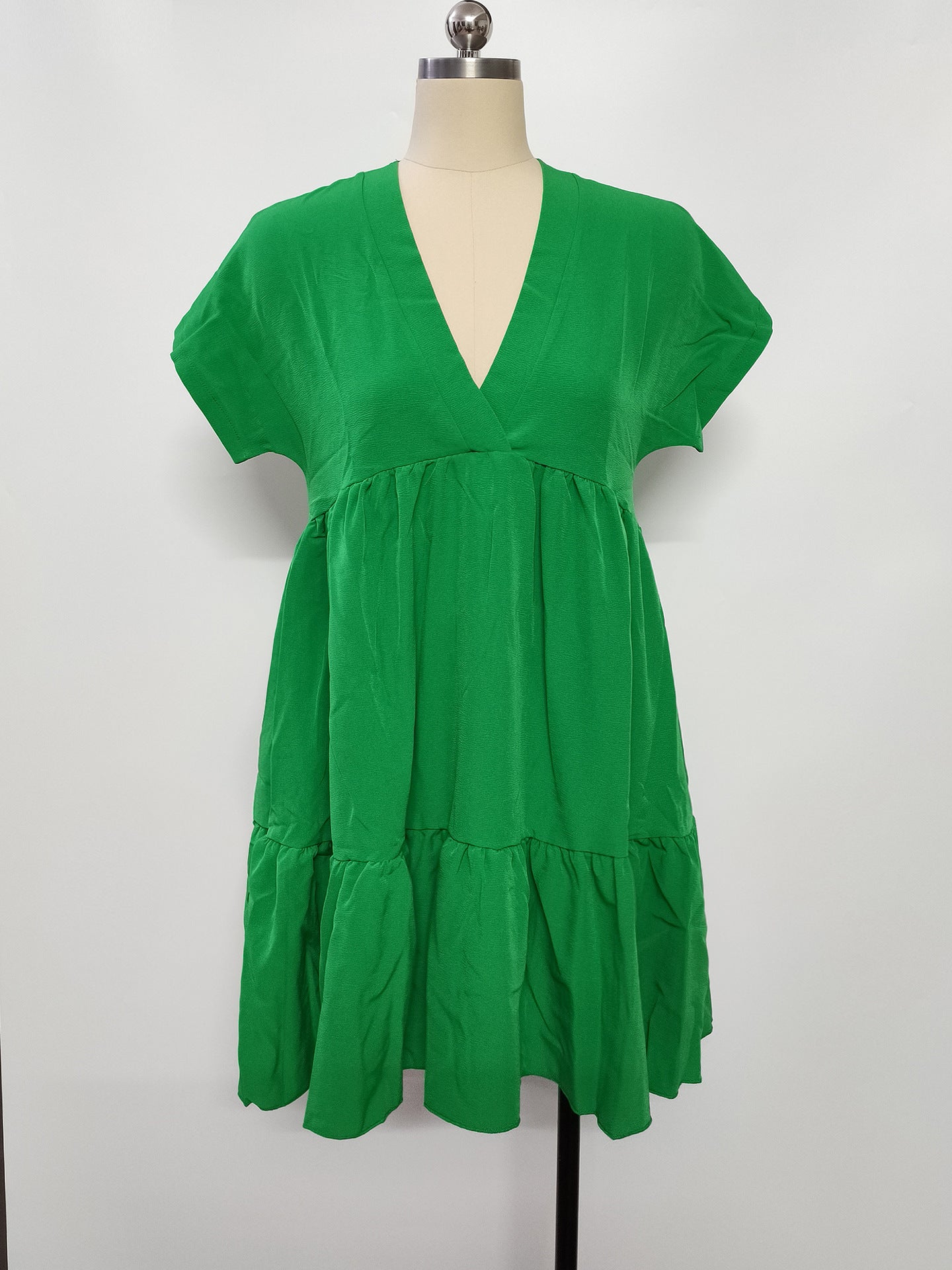 Women's Summer Holiday Style Ruffle Hem V-Neck Solid Color Loose Short Dress 17