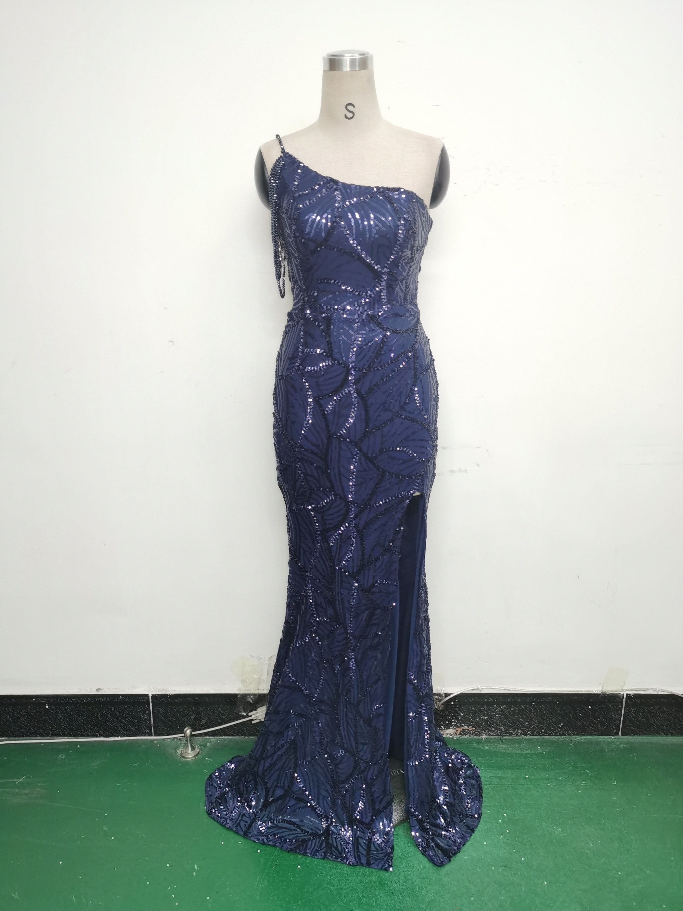 Women One Shoulder Beaded Sequin Embroidery Formal Party Prom Wedding Evening Dress 31