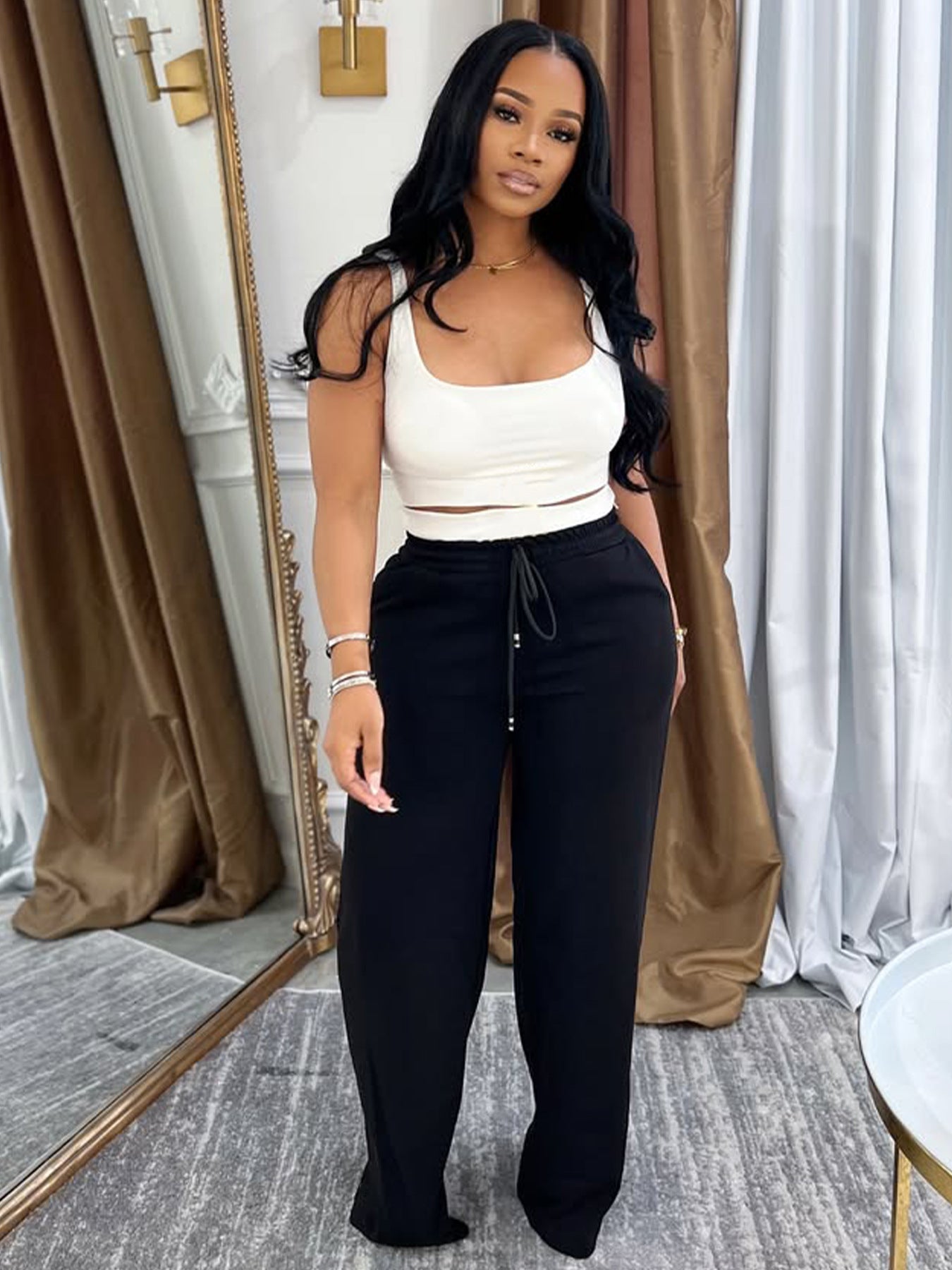 Women Summer Top and Wide-leg Pants Two-piece Set 3