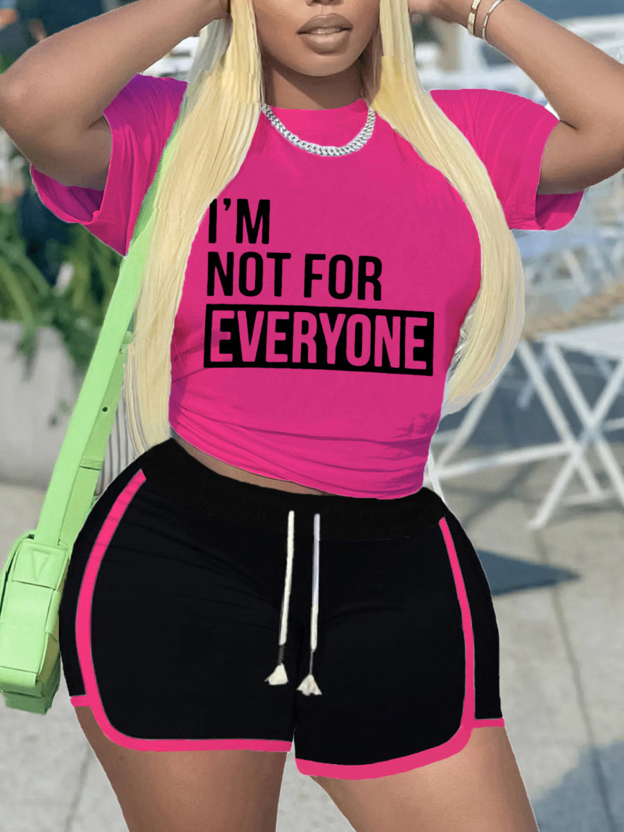 Women'S Contrasting Color English Letter Print Tracksuit Sports Two-Piece Shorts Set 7