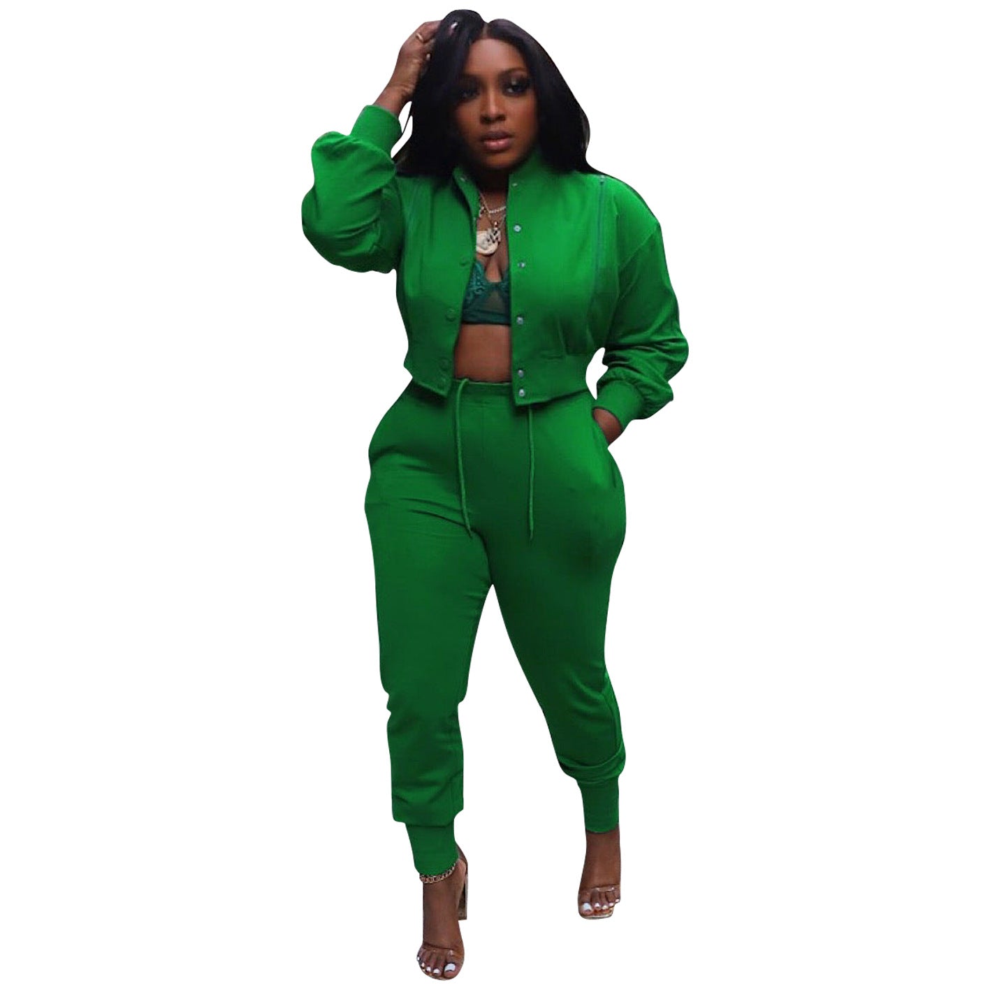 Women sports zipper jacket and Pant two-piece set 16