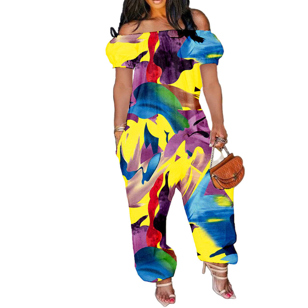 Women's Solid Color Loose Long Length Short Sleeve Jumpsuit Women's Bodysuit 32