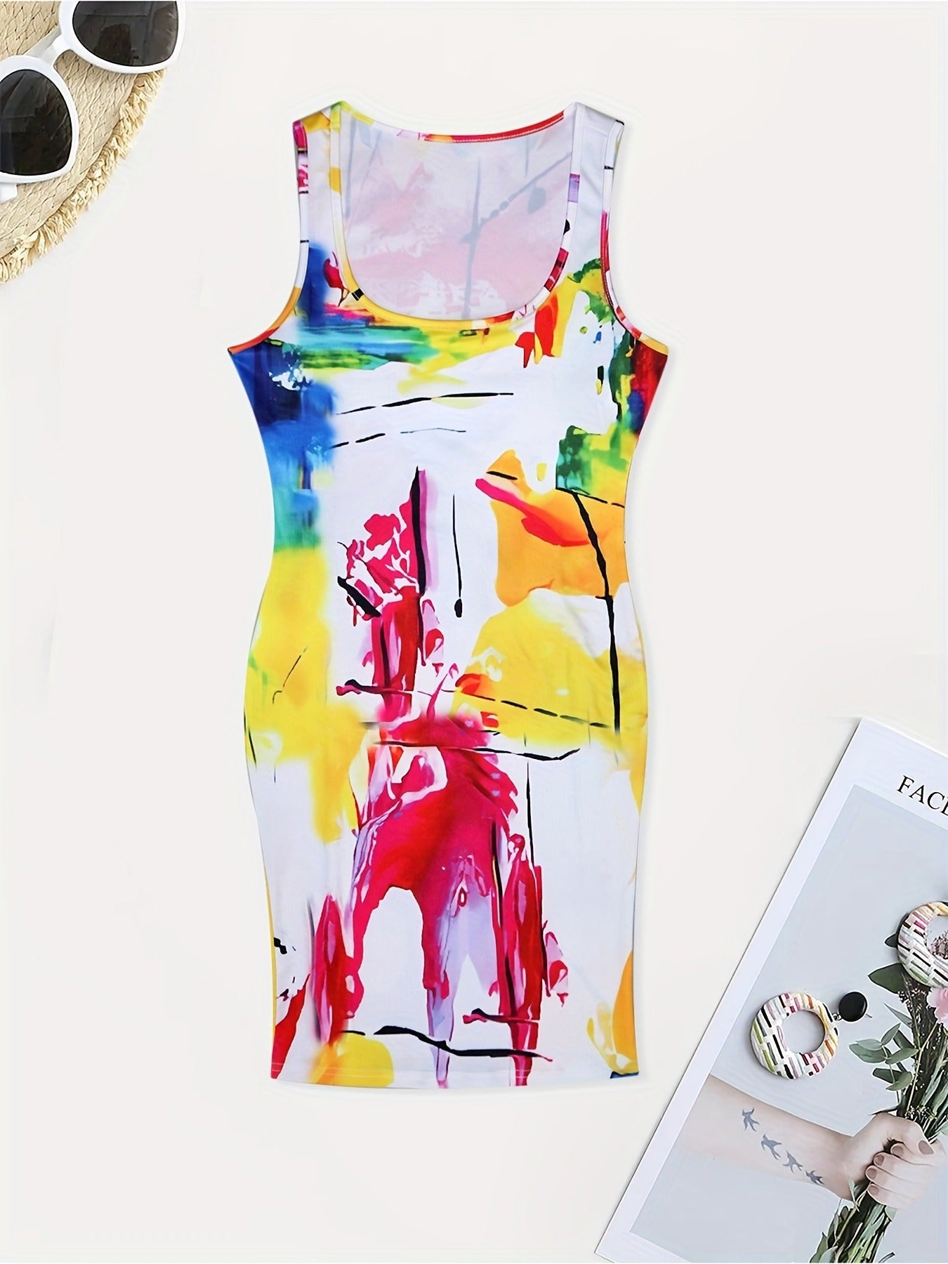 Plus Size Women Casual Printed Sleeveless Dress 15
