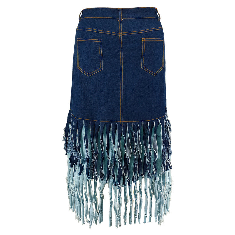 Plus Size Women Patchwork Tassel Skirt 6