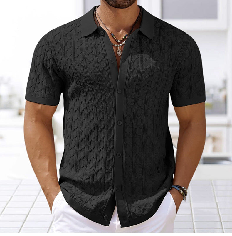 Summer Short Sleeve Men's Fashion Knitting Top Casual Button Polo Shirt 4