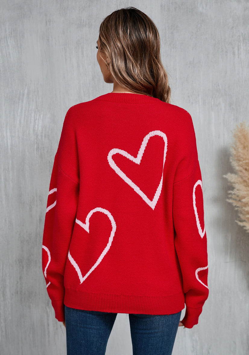 Winter sweater Heart Print Valentine's Day pullover contrast color sweater 16