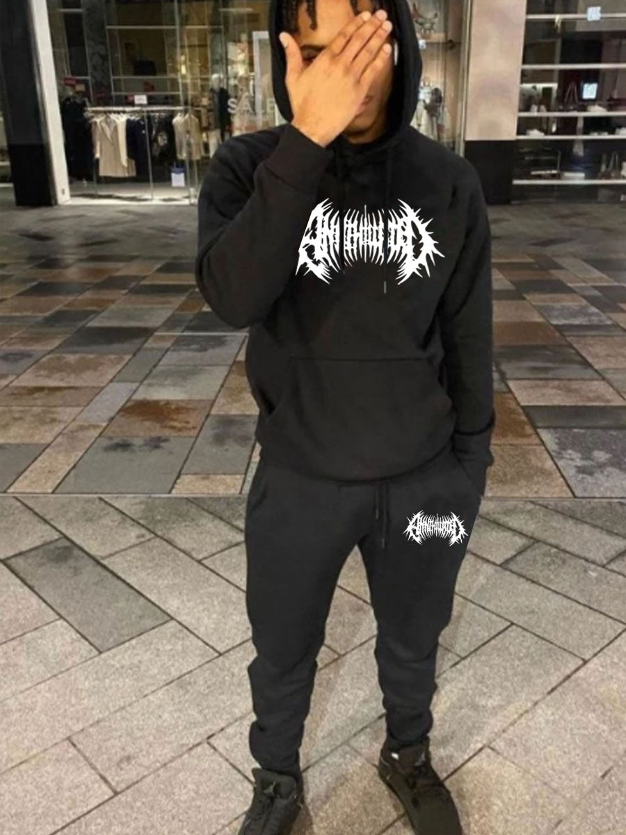 Trendy Gothic Print Hoodies Sweatpants Casual Two-Piece Set 5