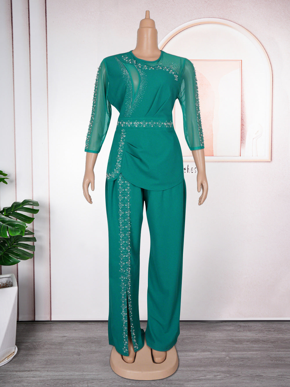 Plus Size African Women Style Women Long Sleeve Top + Long Pants Two-Piece Set 10