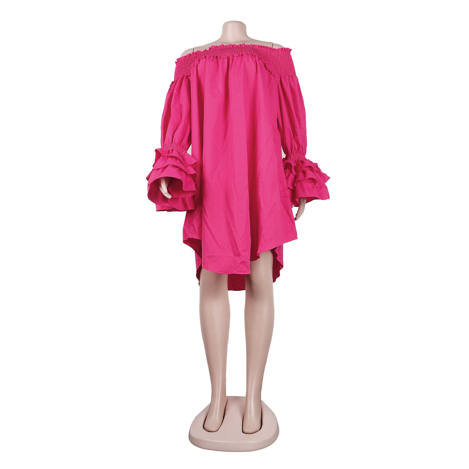 Summer Solid Off Shoulder Ruffled Long Sleeve Loose Casual Dress 17